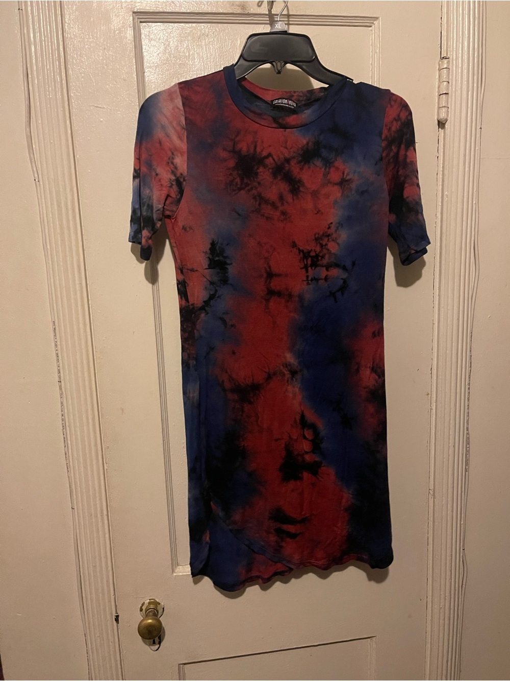 Fashion Nova Red and Blue Tie-Dye Tee Dress